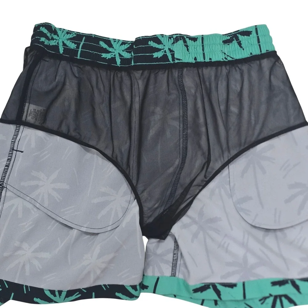 Chubbies Mens Swim Trunks Mint Black Palm Tree Split Design 5.5 Inch Inseam M